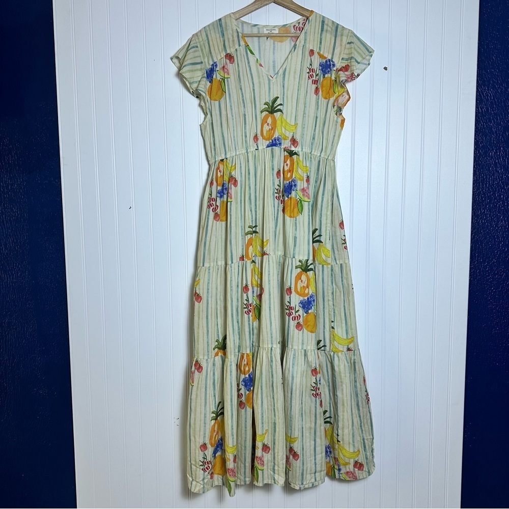 World Market Resort Stripe Fruit Print Midi Dress L/XL  Cotton Casual - Picture 2 of 9